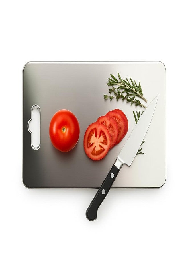 Tivora لوح تقطيع من الفولاذ المقاوم للصدأ من تيفورا، 35 × 25 سم، لوح تقطيع كبير للمطبخ بمقبض - Image 1